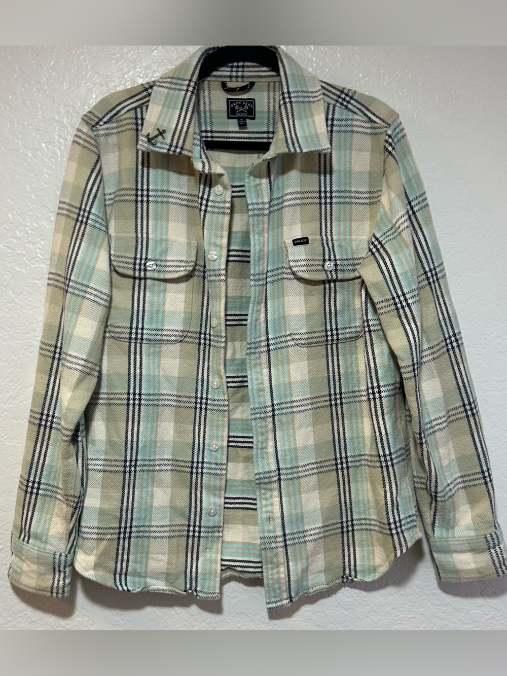 Dark Seas Women's Plaid Button-Front Shirt-Jacket in Beige and Light Blue